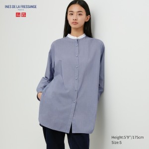 Dámské Košile Uniqlo Bavlněné Silk Long-Sleeve Tunic Blankyt | 9281-GRAVK