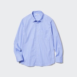 Dámské Košile Uniqlo Extra Fine Bavlněné Broadcloth Pruhovaný Long-Sleeve Blankyt | 1473-PQLHV