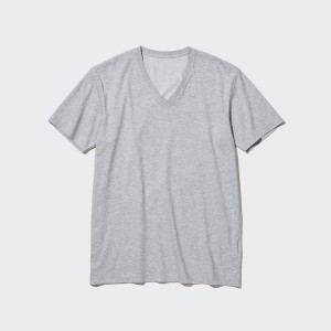 Dámské Tričko Uniqlo Dry Color V-Neck Krátké-Sleeve Šedé | 1028-PWTML