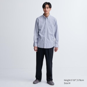 Pánské Košile Uniqlo Extra Fine Bavlněné Broadcloth Pruhovaný Long-Sleeve Blankyt | 8152-XGQZN