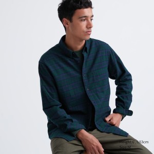 Pánské Košile Uniqlo Flannel Checked Long-Sleeve Tmavě Zelene | 6102-ZAVJS