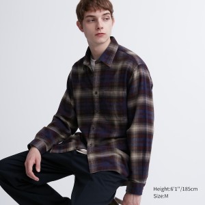 Pánské Košile Uniqlo Flannel Checked Long-Sleeve Vínové | 1235-UYDTX