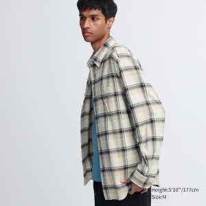 Pánské Košile Uniqlo Flannel Checked Long-Sleeve Béžový | 6471-EPOYN