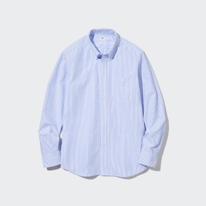 Pánské Košile Uniqlo Oxford Pruhovaný Slim Fit Long-Sleeve Blankyt | 0781-TBNJS