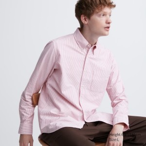 Pánské Košile Uniqlo Oxford Pruhovaný Slim Fit Long-Sleeve Růžové | 4091-UWLYI