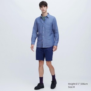 Pánské Košile Uniqlo Premium Linen Long-Sleeve Blankyt | 5097-GCJND