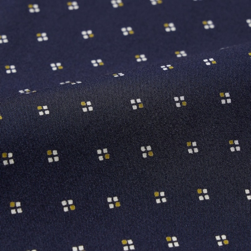 Dámské Košile Uniqlo Rayon Printed Long-Sleeve Tmavě Blankyt | 3685-RJFLC