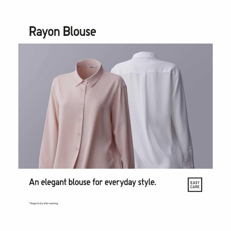 Dámské Košile Uniqlo Rayon Printed Long-Sleeve Tmavě Blankyt | 3685-RJFLC