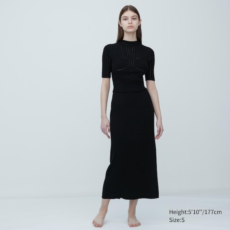Dámské Svetry Uniqlo 3D Knit Mesh Half-Sleeve Černé | 2856-ULHTK
