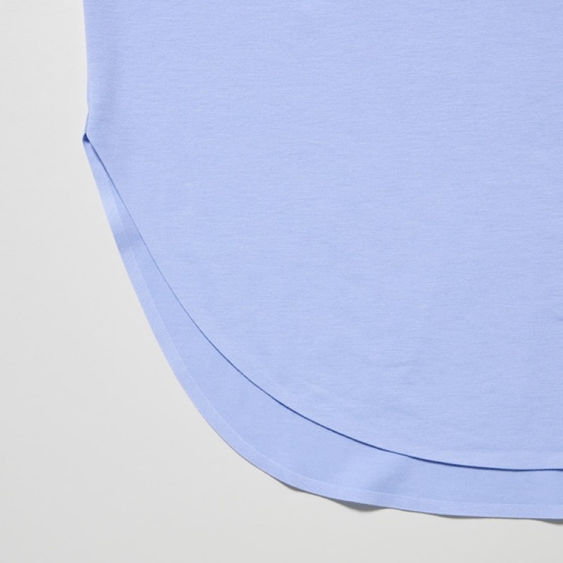 Dámské Tričko Uniqlo AIRism Seamless Lodní Neck Krátké-Sleeve Long Blankyt | 9860-XGBMJ