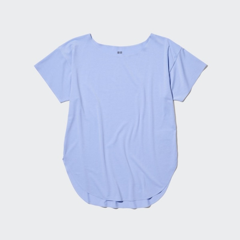Dámské Tričko Uniqlo AIRism Seamless Lodní Neck Krátké-Sleeve Long Blankyt | 9860-XGBMJ