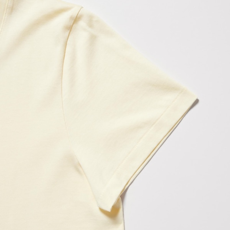 Dámské Tričko Uniqlo Supima® Bavlněné V-Neck Krátké-Sleeve Žluté | 4968-SXQBJ