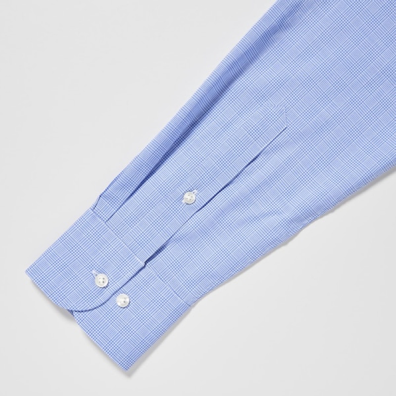 Pánské Košile Uniqlo Easy Care Checked Stretch Slim-Fit Long-Sleeve Blankyt | 5849-XEGFY