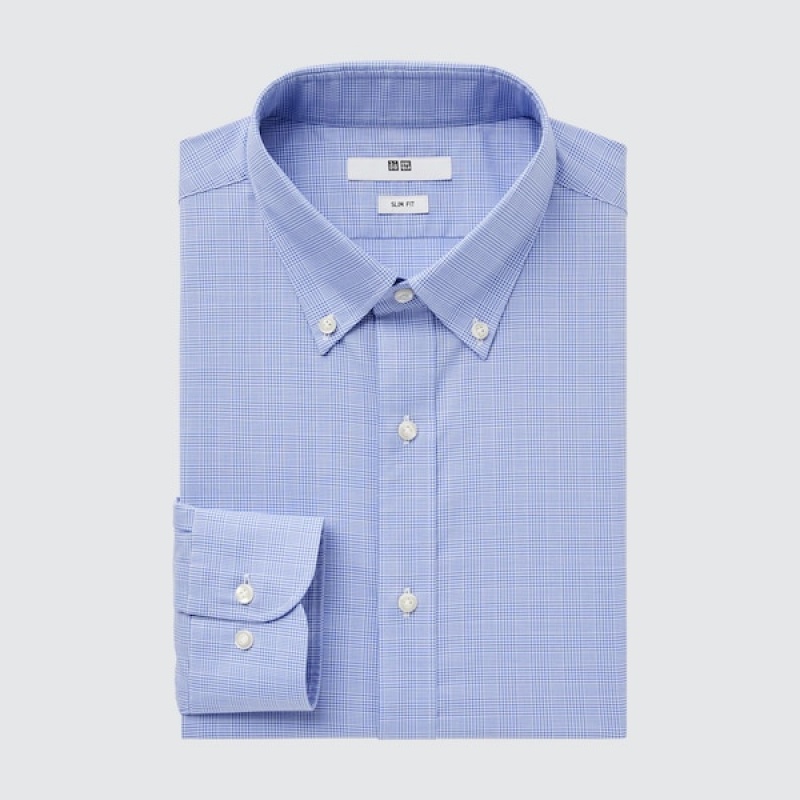 Pánské Košile Uniqlo Easy Care Checked Stretch Slim-Fit Long-Sleeve Blankyt | 5849-XEGFY
